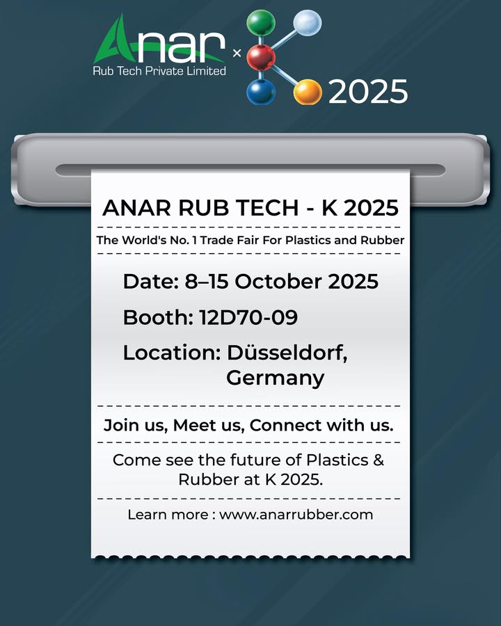 âœ¨ The wait is almost over â€“ just 8 days left for K-2025!

We canâ€™t wait to meet industry leaders, innovators, and partners from around the world at the biggest stage for Plastics & Rubber. ðŸŒðŸ¤

ðŸ“ Visit us at Hall 12, Booth D70-09, October 8â€“15, 2025.

Letâ€™s connect, collaborate, and shape the future together!

ðŸŒ https://anarrubber.com/

 ðŸ“ž +91 9825047390

ðŸ‘‰ Whoâ€™s excited to join us at #K2025? Drop a ðŸ™Œ in the comments!

#K2025 #KTradeFair #PlasticsIndustry #RubberIndustry #DÃ¼sseldorf #Germany #AnarRubTech #AnarRubber