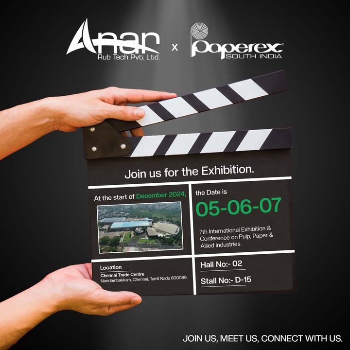 Experience innovation firsthand at our booth. See you there! 👋
.
.
.
#PaperexSouthIndia2024 #PaperIndustry #Innovation #Technology #Exhibition #Chennai #rubberroller #exhibition #anarrubtech #anarrubber